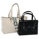 BALLY Hand Bag Leather 2Set White Black Auth bs15003 - Bally