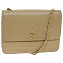 CHANEL Mademoiselle Bolso de Hombro con Cadena Turn Lock de Piel de Cordero Beige CC Auth 79659 - Chanel