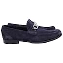 Salvatore Ferragamo Gancini Loafers in Navy Blue Suede