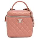 Chanel Pink Lambskin Top Handle Vanity Case with Chain