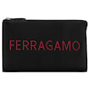 Salvatore Ferragamo Leather Clutch Bag Black Red in Great Condition