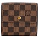 Portefeuille compact Louis Vuitton Damier Elise N61654 en cuir PVC marron en très bon état