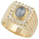 Bague en or K18YG pour homme avec saphir étoilé en corindon naturel de 2,47 ct et diamant de 0,27 ct, taille 20, d'occasion en excellent état - & Other Stories