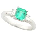 Platinum Pt900 Ring Featuring 1.06ct Emerald and 0.23ct Diamond, Size 12.5, Women's Silver Jewelry, Preloved in Excellent Condition - & Other Stories