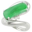 Pt900 Platinum Natural Jadeite and Diamond (0.10ct) Ring, Size 14, for Women in Excellent Condition - & Other Stories