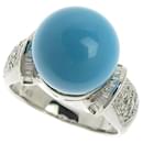 Striking Turquoise (11.8mm) Ring with 0.40ct Melee Diamonds, in Platinum Pt900, Silver, Women's Size 13 [Pre-Owned] in Excellent Condition - & Other Stories