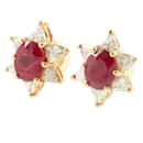 K18 Yellow Gold, 2.39ct Natural Corundum Ruby Earrings Accented with 0.83ct Diamonds for Ladies, Gold-toned, Pre-owned in Excellent Condition - & Other Stories