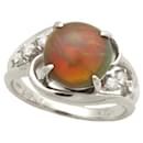 LO Platinum PT900 Ring with Natural Opal and Melee Diamond in Excellent Condition - & Other Stories