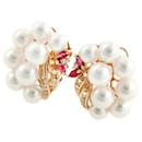 Cultivated Akoya Pearl Earrings with Melee Diamond and Ruby in K18 Yellow Gold in Excellent Condition - & Other Stories