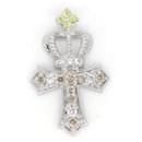 K18WG Sapphire Crown Cross Pendant 0.05ct 0.15ct in Great Condition - & Other Stories