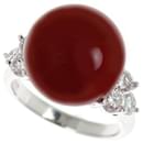 Platinum PT900 Ring, 13mm Coral with Mere Diamond 0.87ct, Highest Grade Red Coral size 8, Ladies Platinum Used Ring in Excellent Condition - & Other Stories