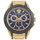 Reloj de pulsera de cuarzo para hombre Versace con cronógrafo, función de fecha y esfera negra, GP/rubber dorado en excelente estado