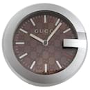 Gucci Sherry Line Gucci Shima G Clock Quartz Table Clock in Brown Leather and Stainless Steel - Preloved in Great Condition