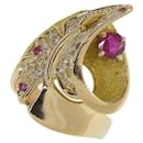 YUKIO WAKINAGA Designer Ruby (0.50ct), Rubino da mischia (0.09ct) & Diamante (0.22ct) Size 16 Anello per le donne, K18 Oro giallo in condizioni eccellenti - & Other Stories