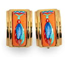 Hermes Enamel Clip-On Earrings Orange Gold in Very Good Condition - Hermès