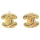 Chanel Matelasse Coco Mark Gold Clip-On Earrings in Great Condition