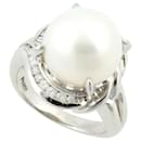 PT900 Platinum Ring for Women with Cultured White Pearl (12.3mm) & Diamond (0.37ct), Size 11  in Excellent Condition - & Other Stories