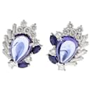 Platinum PT900 Earrings for Women with Tanzanite (1.82ct), Sapphire (0.23ct) & Melee Diamond (0.49ct)  in Excellent Condition - & Other Stories