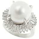 Platinum Pt900 Ring with Pearl and Diamond 1.25ct, Size 10, Women's Silver Jewelry, Preloved in Excellent Condition - & Other Stories