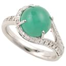 Platinum Pt900 Ring with Rare Emerald Cat's eye 3.74ct and Diamond 0.30ct, Size 12, Women's Silver Jewelry, Preloved in Excellent Condition - & Other Stories