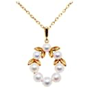 Mikimoto K18YG Yellow Gold Pearl Leaf Motif Chain Necklace in Great Condition