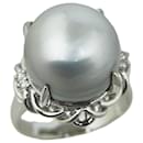 Pt900 Platinum Pearl Ring with Diamond 0.05ct in Excellent Condition - & Other Stories