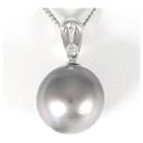 Platinum PT900 and PT850 Ladies Necklace with Pearl and 0.04ct Diamond, Silver Color, Length About 40cm, Total Weight About 7.3g  in Excellent Condition - & Other Stories