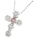 K18 White Gold Cross Necklace with Melee Pink Diamond 0.04ct & Melee Diamond 0.26ct in Silver for Women in Excellent Condition - & Other Stories