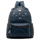 MCM Visetos Logo Studded PVC Leather Backpack Blue in Very Good Condition