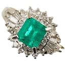 Pt900 Platinum Emerald 0.94ct Diamond 0.52ct Ring in Excellent Condition - & Other Stories