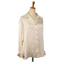 Chanel Silk K24 Coco Mark Pearl Button Long Sleeve Shirt in Very Good Condition