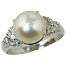 Pt900 Platinum Akoya Pearl 9.1mm Diamond 0.14ct Ring in Excellent Condition - & Other Stories