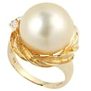 K18YG Ring with White Butterfly Cultured Pearl, Golden Pearl (14+mm) & Diamond Size 13, No Brand, Gold Women's - Preloved in Excellent Condition - & Other Stories