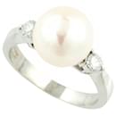 Unbranded Ring with Cultured Akoya Pearl 9.4mm, 0.20ct Diamond, Size 10, in Pt900 Platinum Silver for Women in Excellent Condition - & Other Stories