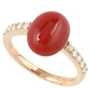 K18PG Coral & Diamond (0.23ct) Ring Size 11, No Brand, Gold Women's - Preloved in Excellent Condition - & Other Stories