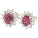 Boucles d'oreilles en saphir rose naturel en corindon Pt900 (0,62 ct/0,47 ct) et diamant (0,19 ct/0,18 ct), sans marque, en argent pour femmes - Pré-aimées en excellent état - & Other Stories