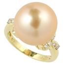 No Brand K18 Yellow Gold Ring with Golden Pearl & Diamonds of 0.20ct, Excellent Women's Gold Ring  in Excellent Condition - & Other Stories