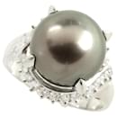 Pearl Ring - Platinum Pt900 Material, Cultivated Black Pearl, No-Brand, Diamond 0.44ct, Size 12, Ladies' Silver Jewelry (Used) in Excellent Condition - & Other Stories