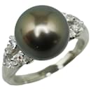 Pt900 Platinum Black Pearl 12mm Diamond 0.68ct Ring in Excellent Condition - & Other Stories