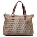 Fendi Zucchino Canvas Leather Handbag Tote 8BH138 in Very Good Condition