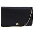 Bolso de hombro de lona de panal Christian Dior con cadena de cuero PVC negro Auth 79462