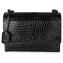 Saint Laurent Nero Croc Embossed Pelle di Vitello Media Sunset