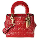 Christian Dior Red Crinkled Patent Cannage Small Lucky Badges My Lady Dior