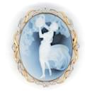 H.P.Muller Stone Cameo Diamond Brooch, 0.18ct in PT900/K18 Yellow Gold - Pre-Owned Ladies Gold H.P.Muller Brooch in Great Condition - & Other Stories