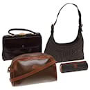 BALLY Pouch Shoulder Bag Canvas Leather 4Set Black Brown Auth bs14081 - Bally