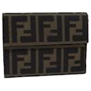 FENDI Zucca Canvas Wallet Black Brown Auth 79791 - Fendi