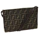 Bolso de hombro de lona Zucca FENDI marrón negro Auth 77742 - Fendi