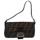 Bolso de hombro FENDI Zucca de lona Mamma Baguette marrón negro Auth 79451A - Fendi