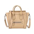 CELINE Drummed Calfskin Nano Luggage 2Way Handbag in Beige - Céline