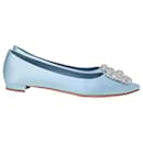 Manolo Blahnik Hangisi Ballerine in Satin Azzurro Chiaro